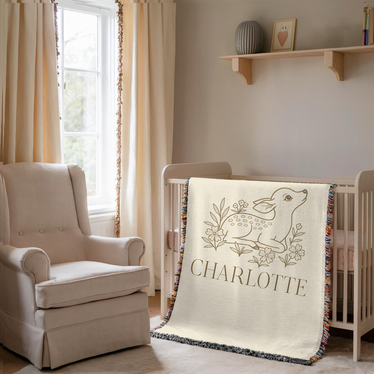 Personalized Deer Baby Blanket – Woodland Nursery Blanket with Name