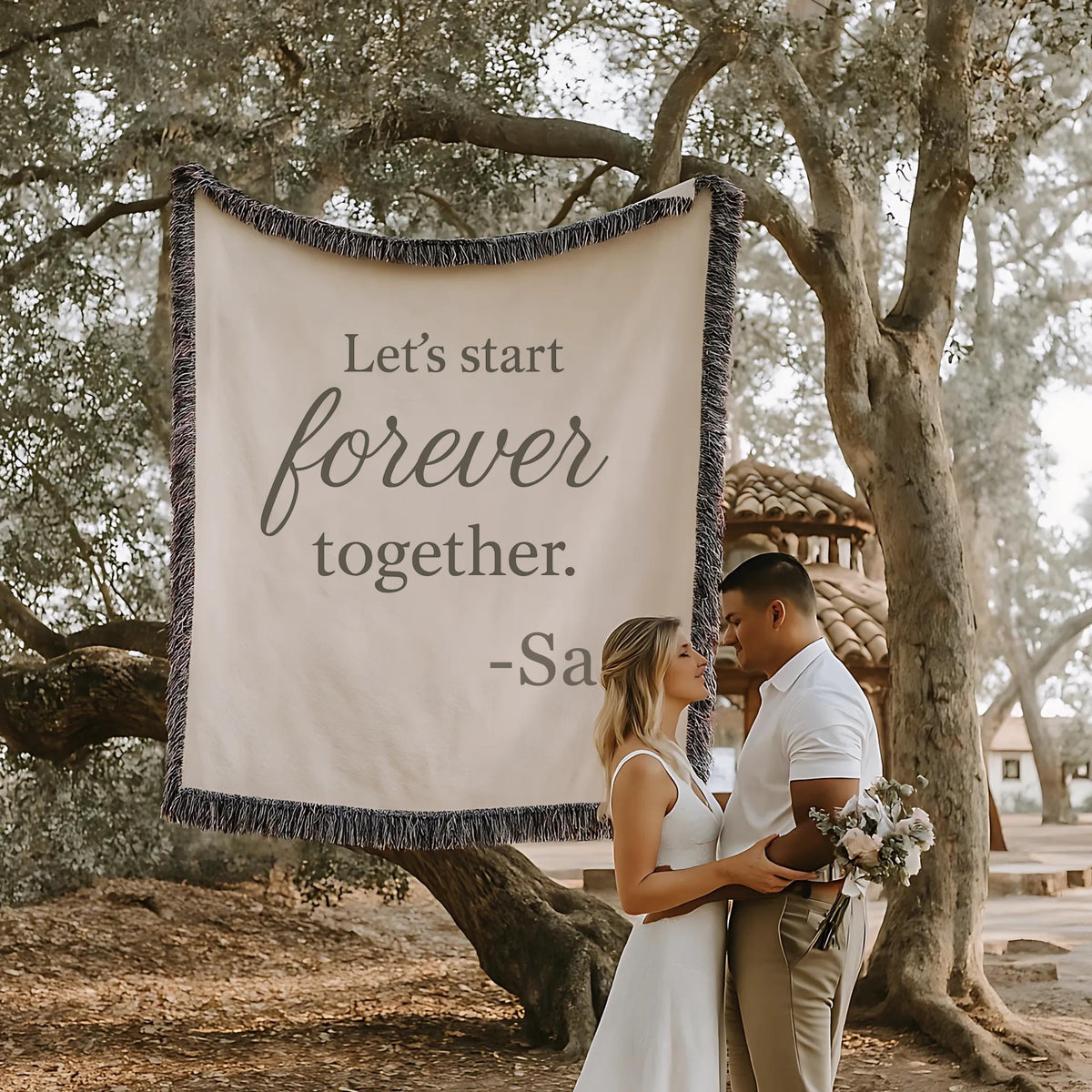 Personalized Proposal Blanket: "Let's Start Forever Together" Woven Cotton Keepsake
