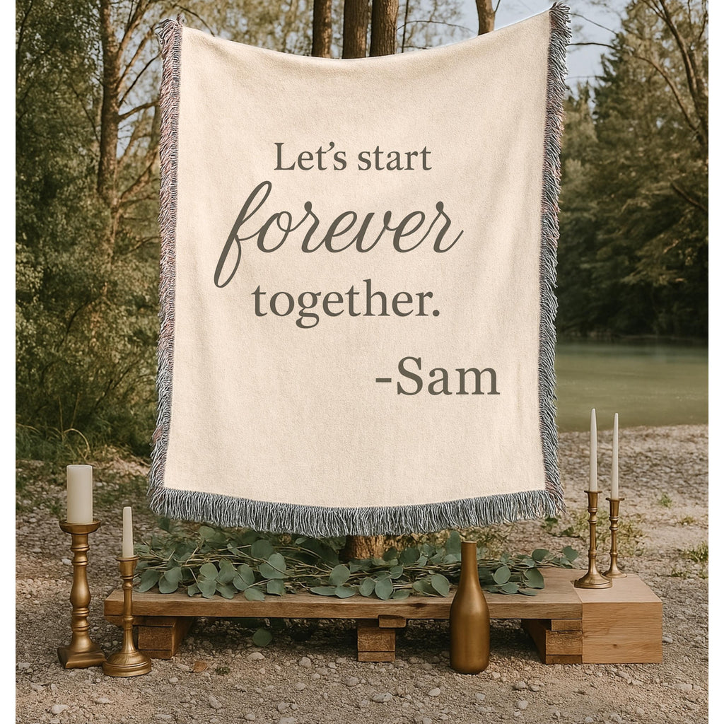 Personalized Proposal Blanket: "Let's Start Forever Together" Woven Cotton Keepsake
