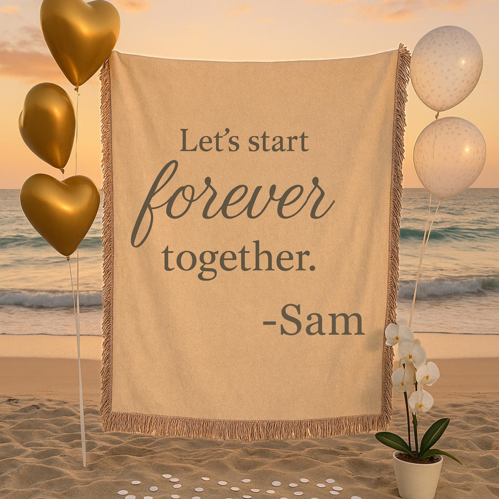 Personalized Proposal Blanket: "Let's Start Forever Together" Woven Cotton Keepsake