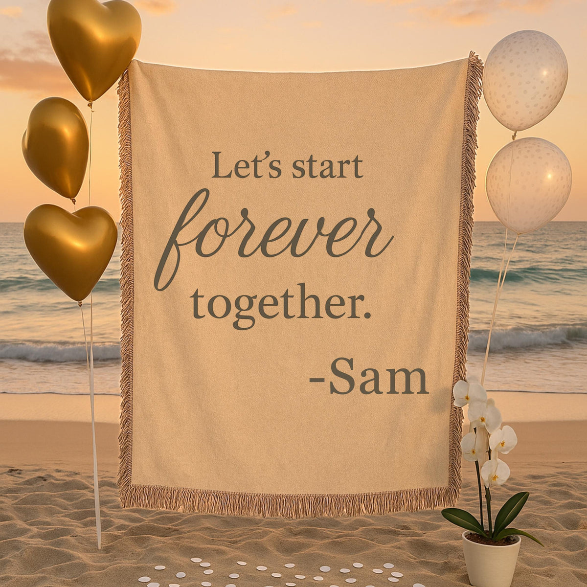 Personalized Proposal Blanket: "Let's Start Forever Together" Woven Cotton Keepsake