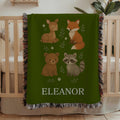Personalized Woodland Animals Baby Blanket: Sage Green Nursery Decor