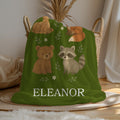 Personalized Woodland Animals Baby Blanket: Sage Green Nursery Decor