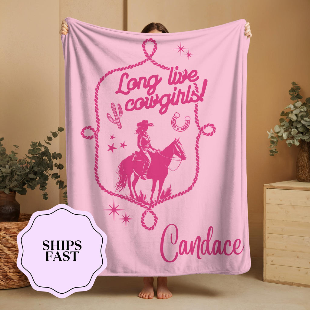 Personalized Cowgirl Blanket: Pink Western Rodeo Decor