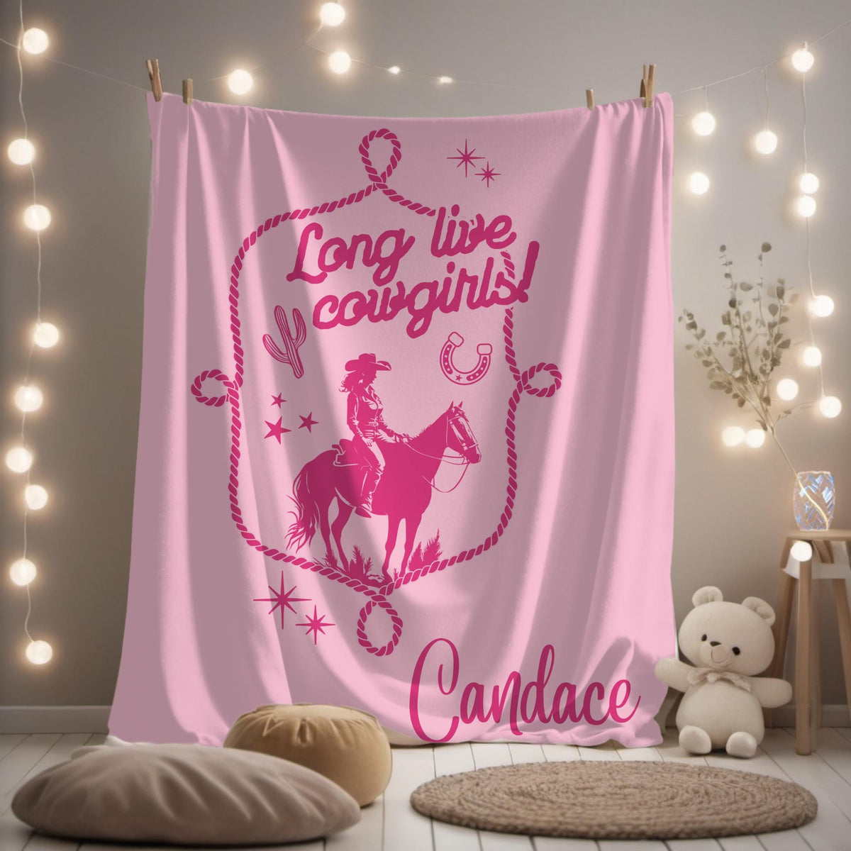 Personalized Cowgirl Blanket: Pink Western Rodeo Decor