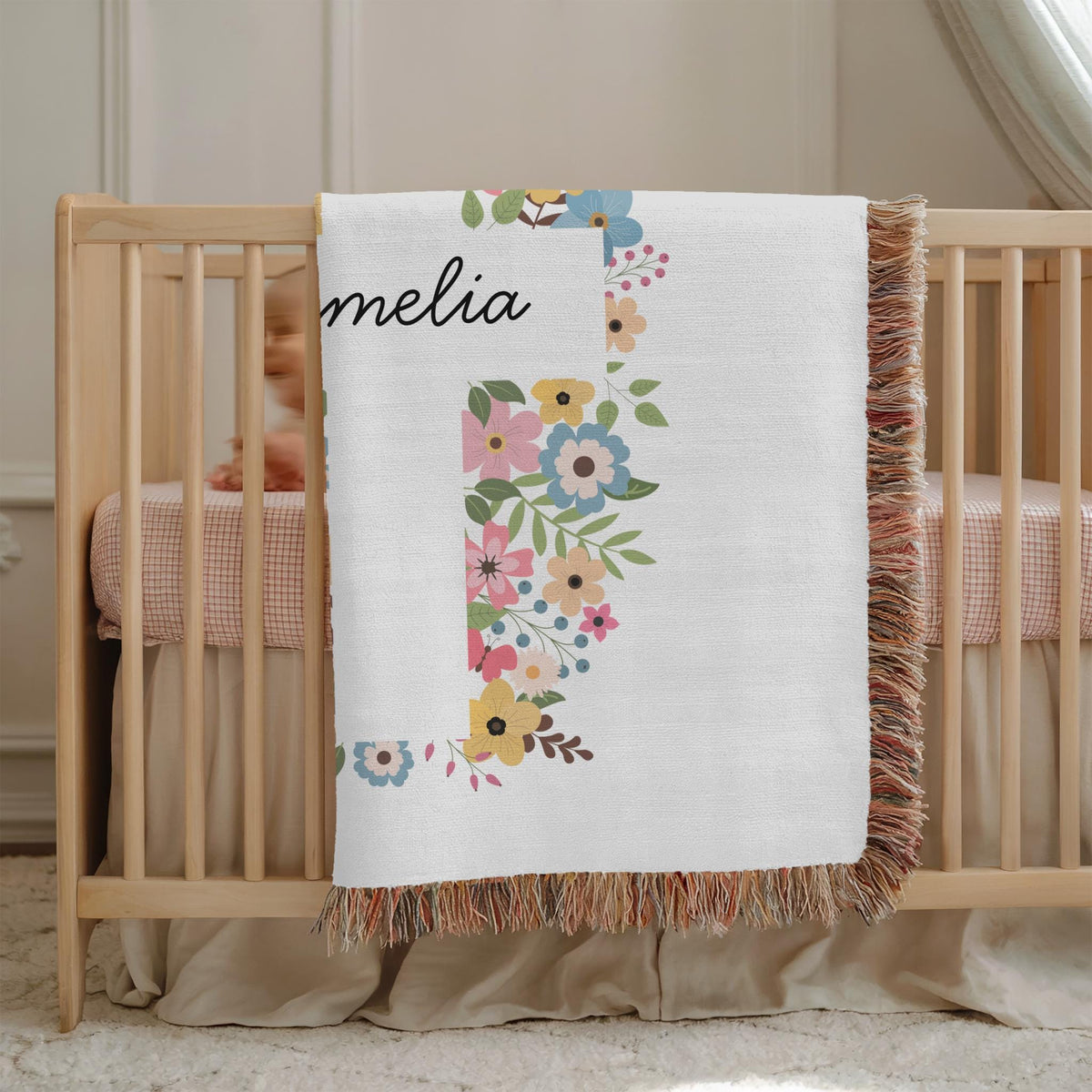 Personalized Floral Cross Baby Blanket: Woven Christening Gift