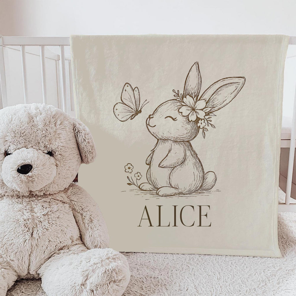 Personalized Woodland Baby Blanket: Neutral Nursery Decor, Raccoon, Bunny, or Deer
