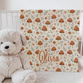 Personalized Mushroom Baby Blanket – Woodland Name Blanket with Butterflies & Florals