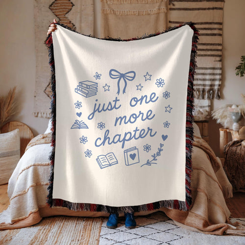 Just One More Chapter Woven Blanket: Cozy Reading Nook Throw