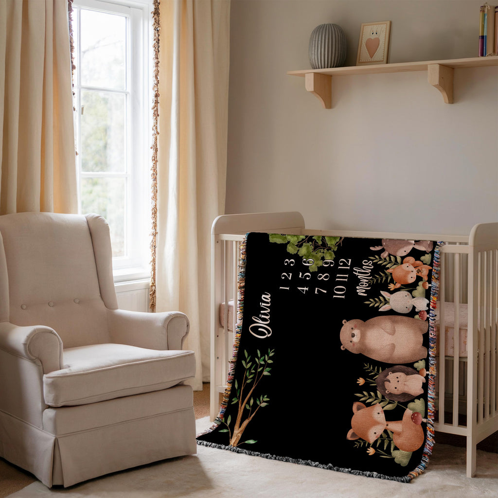 Personalized Woodland Baby Milestone Blanket: Forest Animal Photo Prop