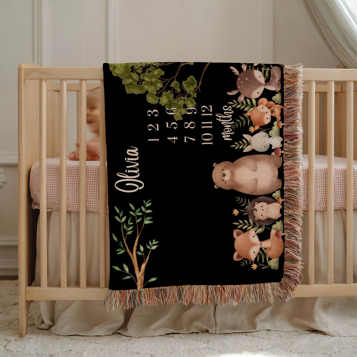 Personalized Woodland Baby Milestone Blanket: Forest Animal Photo Prop