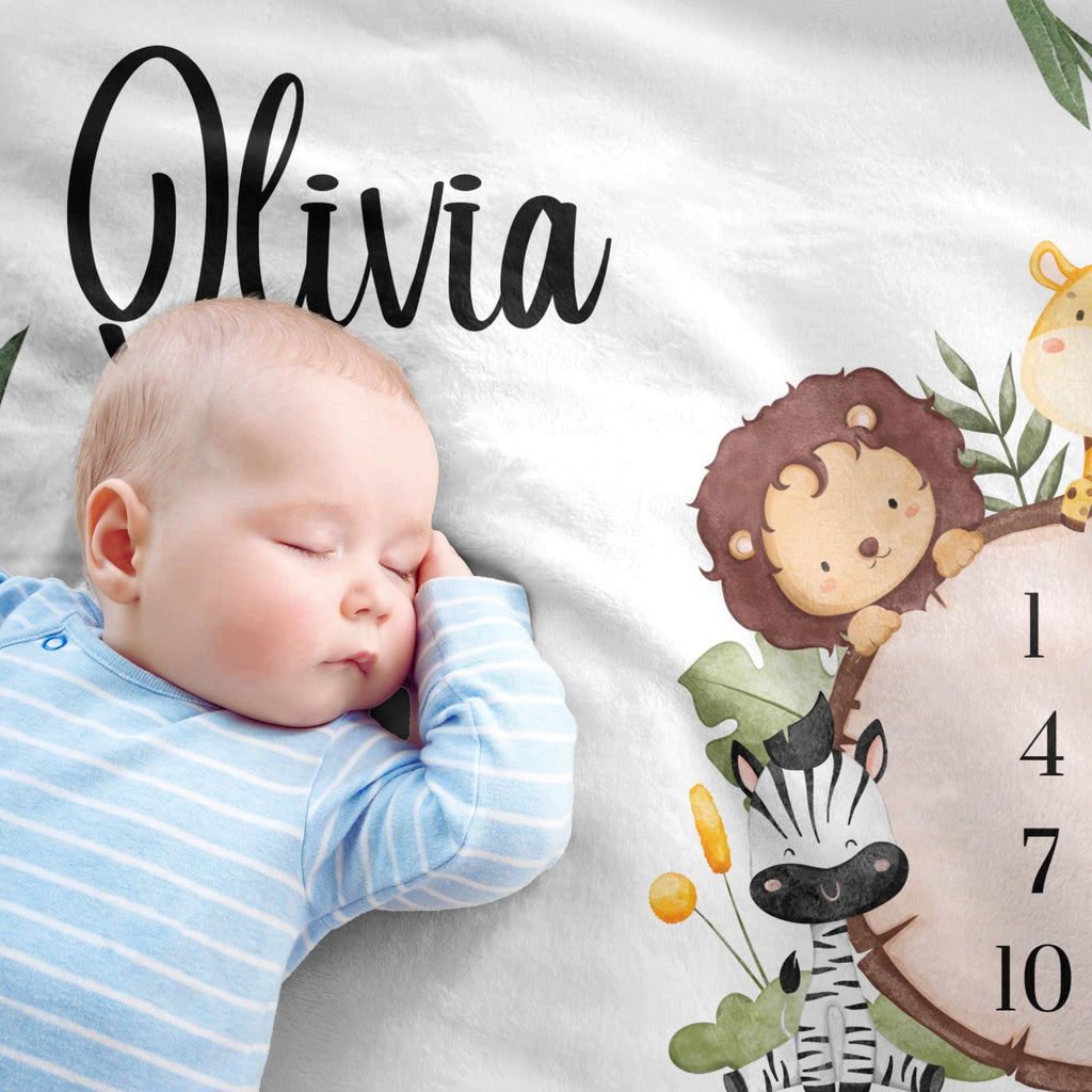 Personalized Baby Milestone Blanket: Woodland Animals, Photo Prop