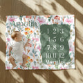 Personalized Floral Baby Milestone Blanket: Custom Name Photo Prop
