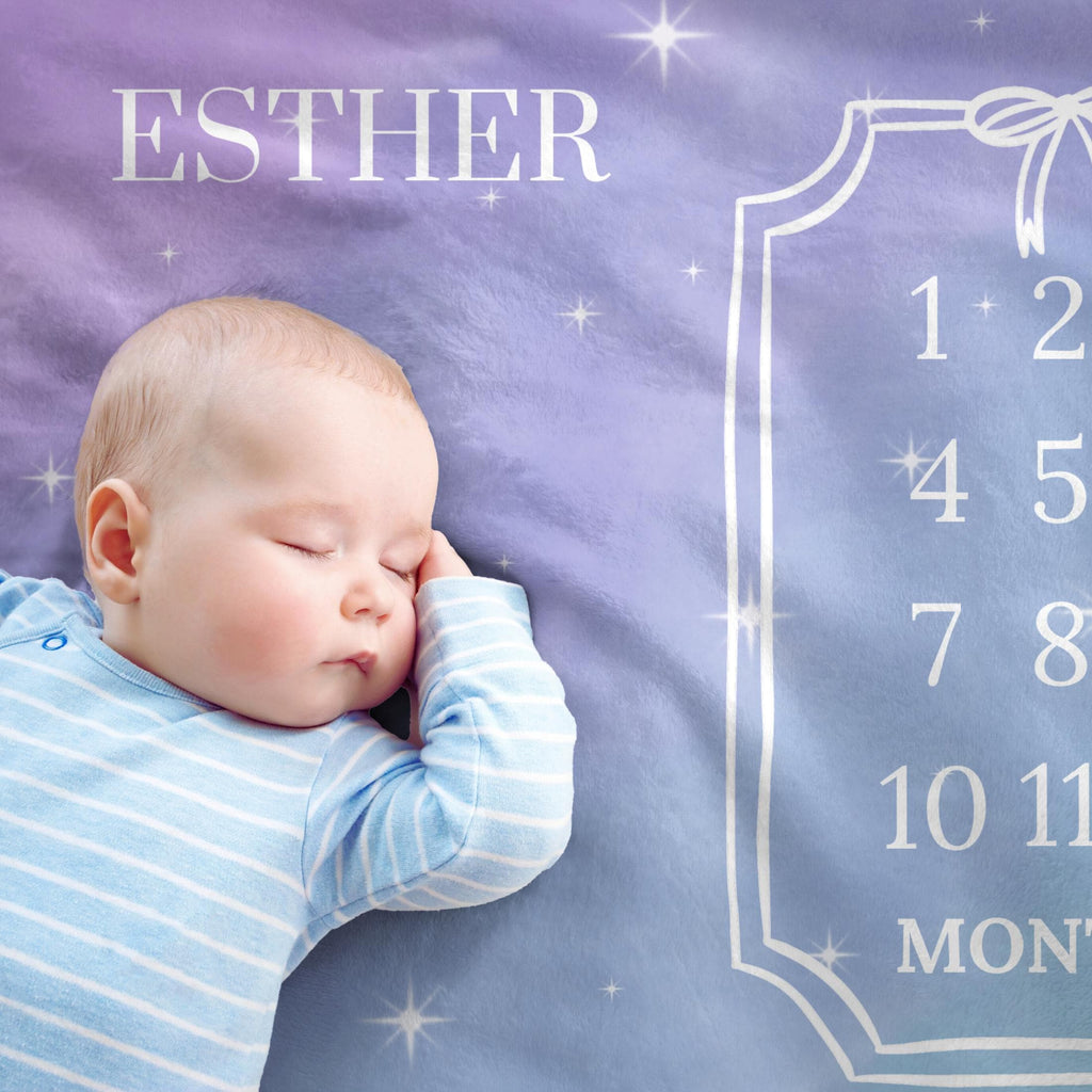 Whimsical Starry Baby Milestone Blanket – Personalized Monthly Photo Prop for Newborn Girl