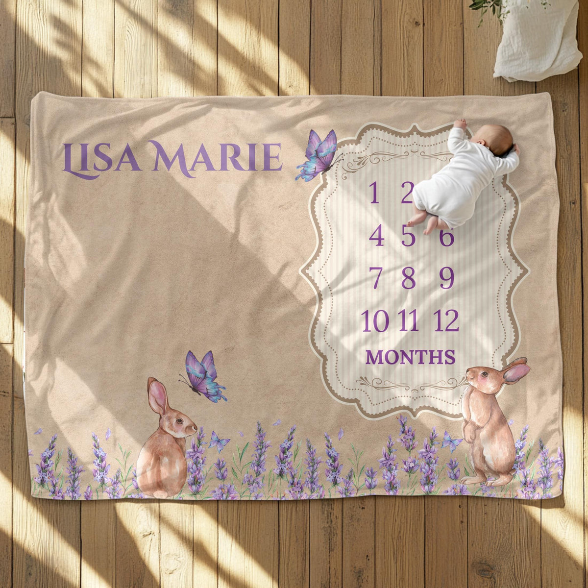 Personalized Baby Milestone Blanket: Cottagecore Bunny Floral Photo Prop
