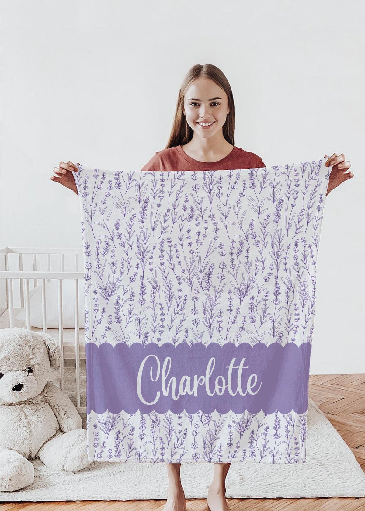 Personalized Lavender Floral Baby Blanket: Custom Name, Soft Fleece