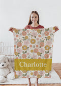 Personalized Retro Floral Blanket: Mustard & Pink Boho Decor