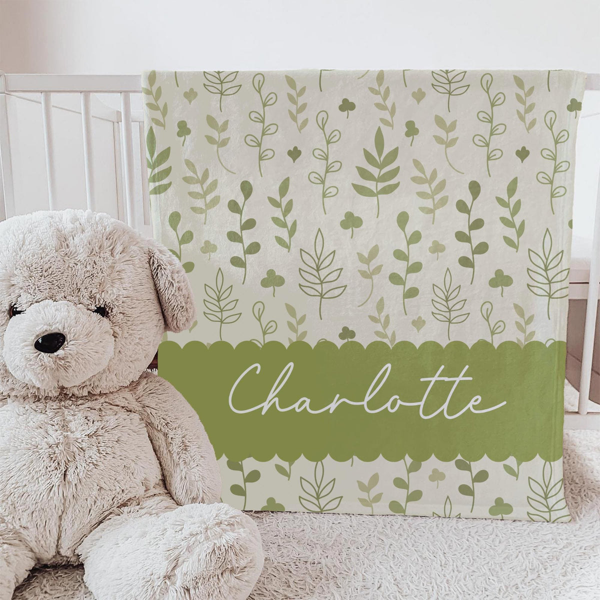Personalized Green Botanical Blanket: Custom Leaf Name Blanket
