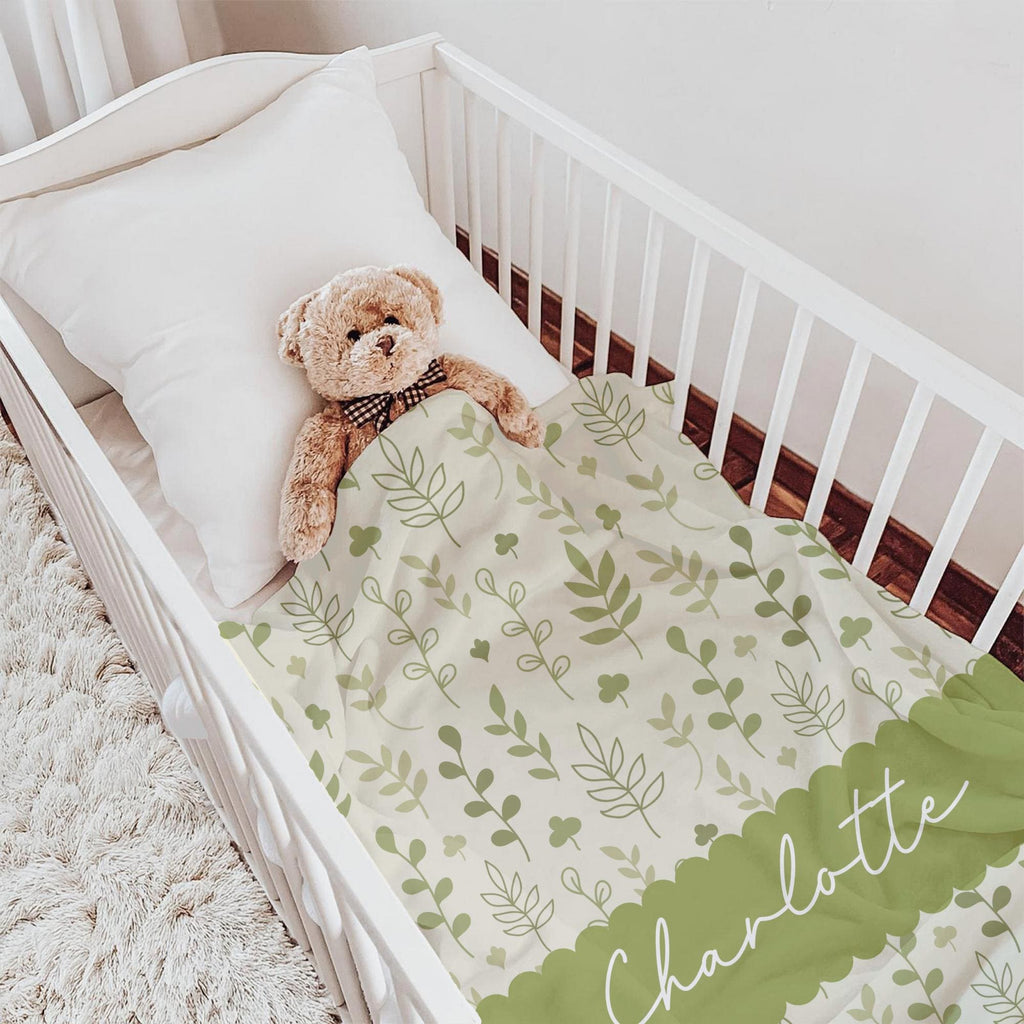 Personalized Green Botanical Blanket: Custom Leaf Name Blanket