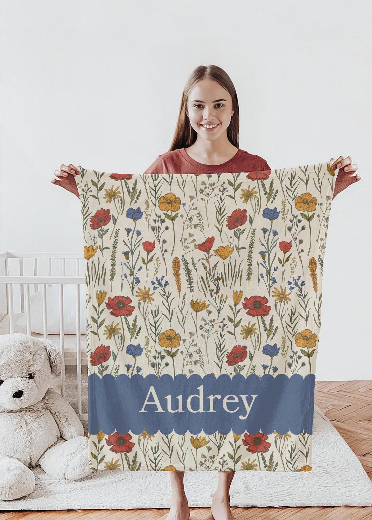 Personalized Wildflower Baby Blanket: Custom Name Boho Nursery Gift
