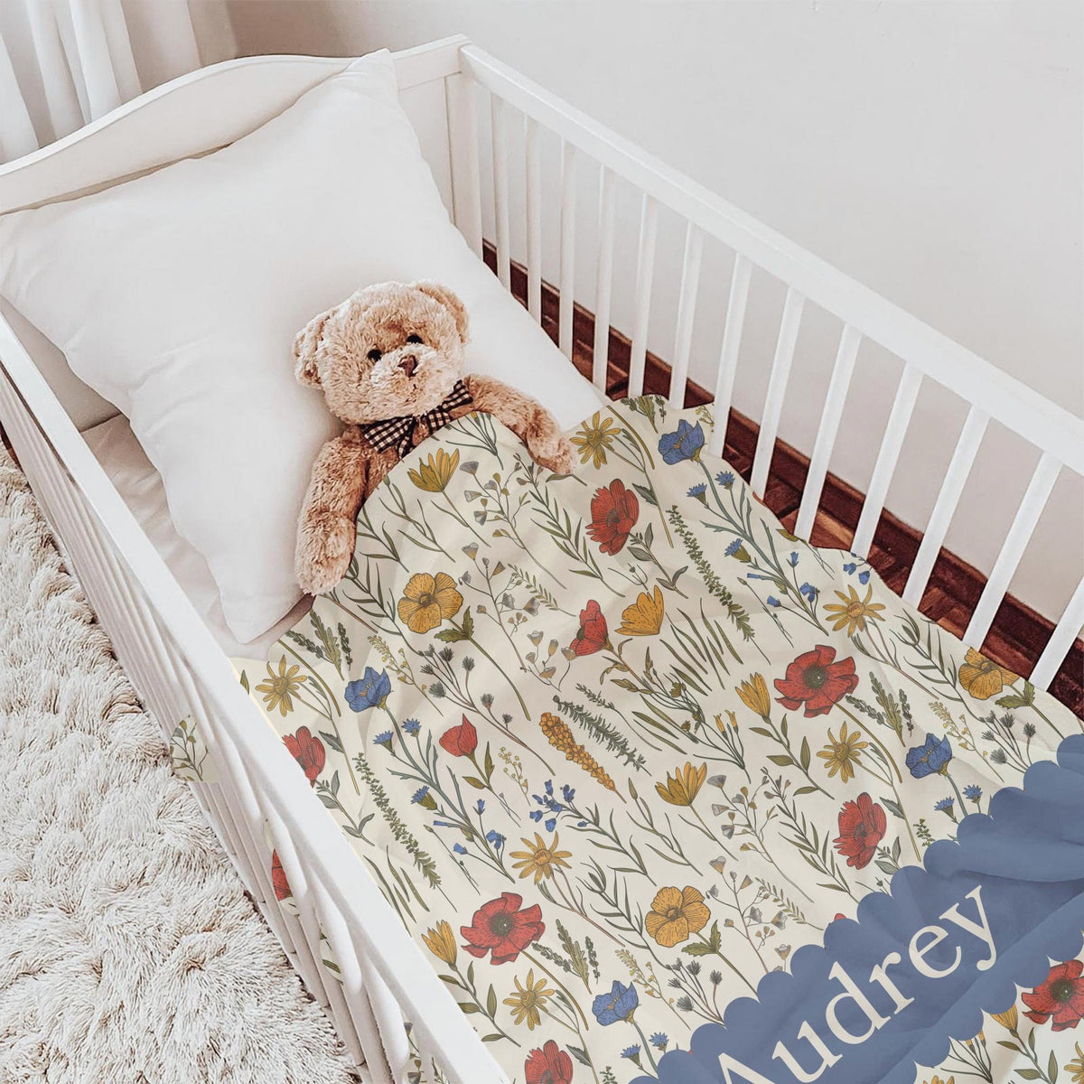 Personalized Wildflower Baby Blanket: Custom Name Boho Nursery Gift