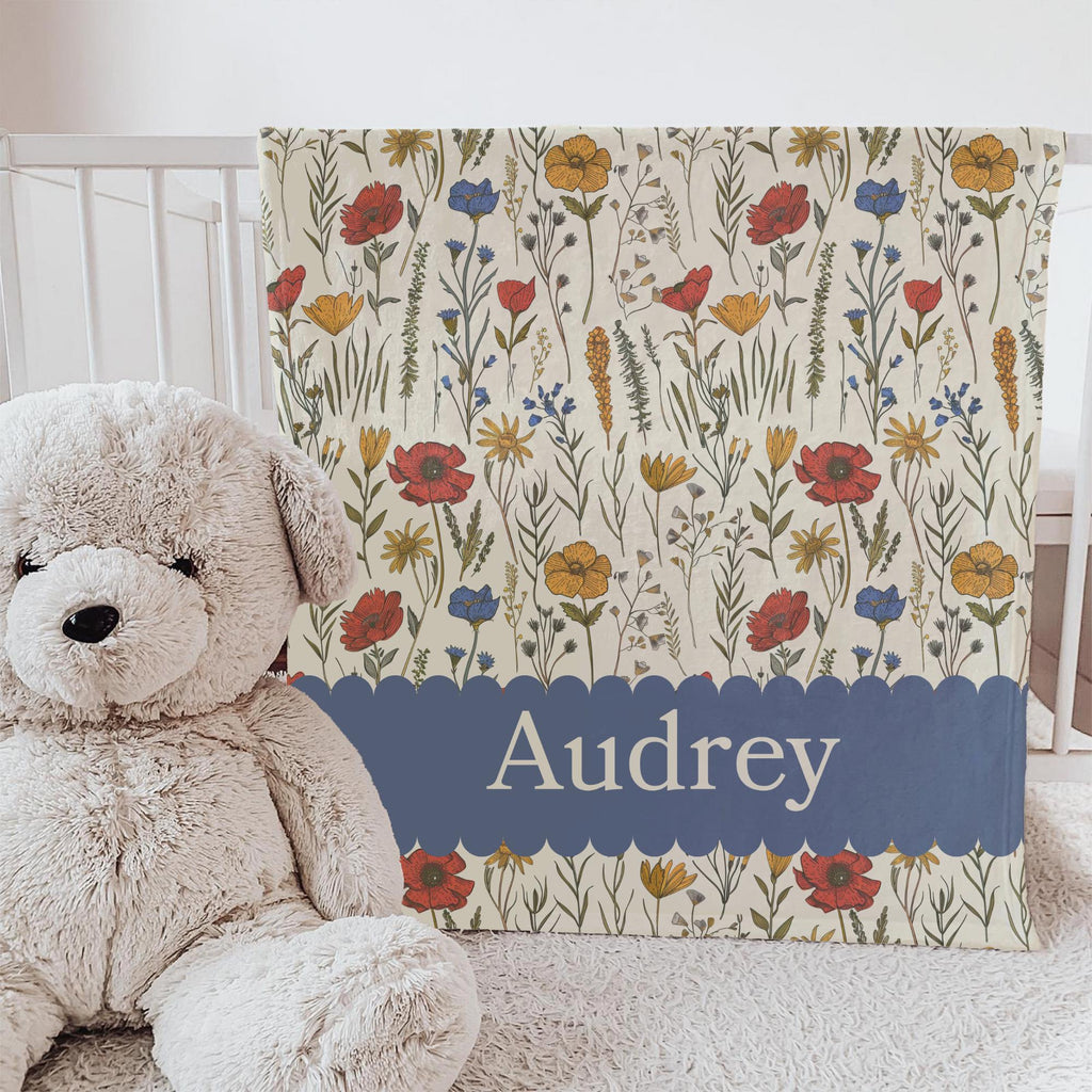 Personalized Wildflower Baby Blanket: Custom Name Boho Nursery Gift