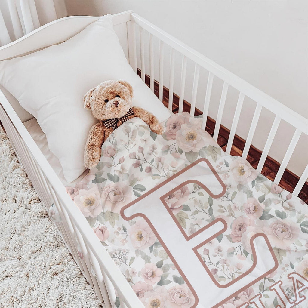 Personalized Floral Baby Blanket – Custom Name Nursery Blanket for Girls
