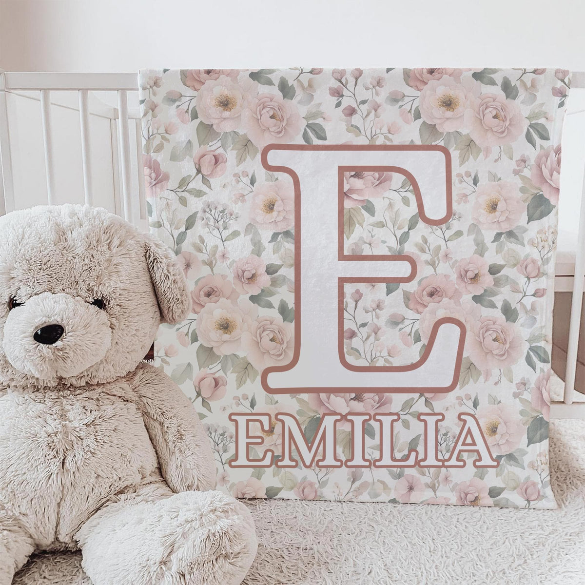 Personalized Floral Baby Blanket – Custom Name Nursery Blanket for Girls