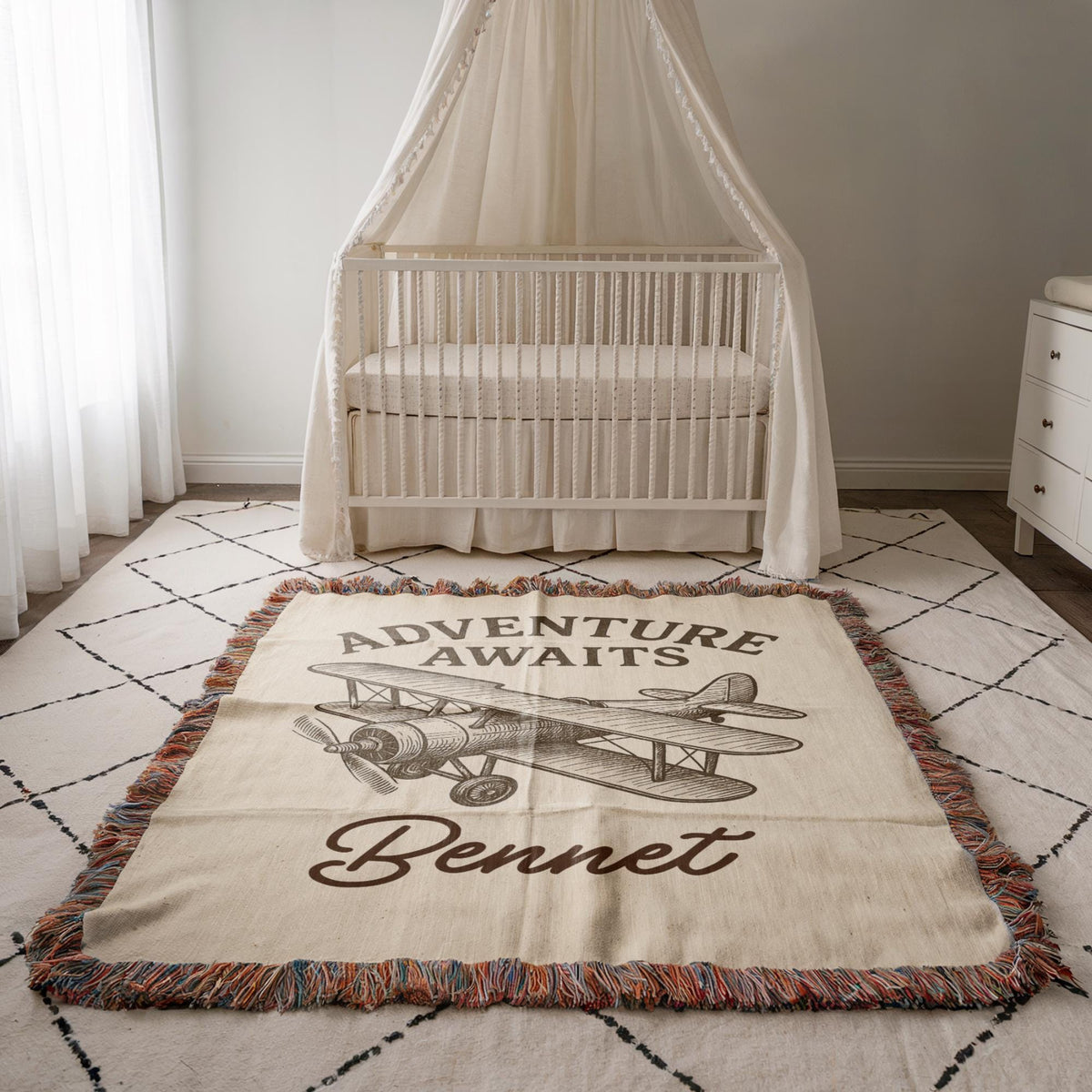Personalized  Airplane Baby Blanket – Custom Vintage Plane Nursery Throw for Boys