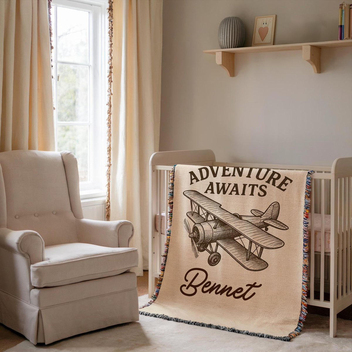 Personalized  Airplane Baby Blanket – Custom Vintage Plane Nursery Throw for Boys
