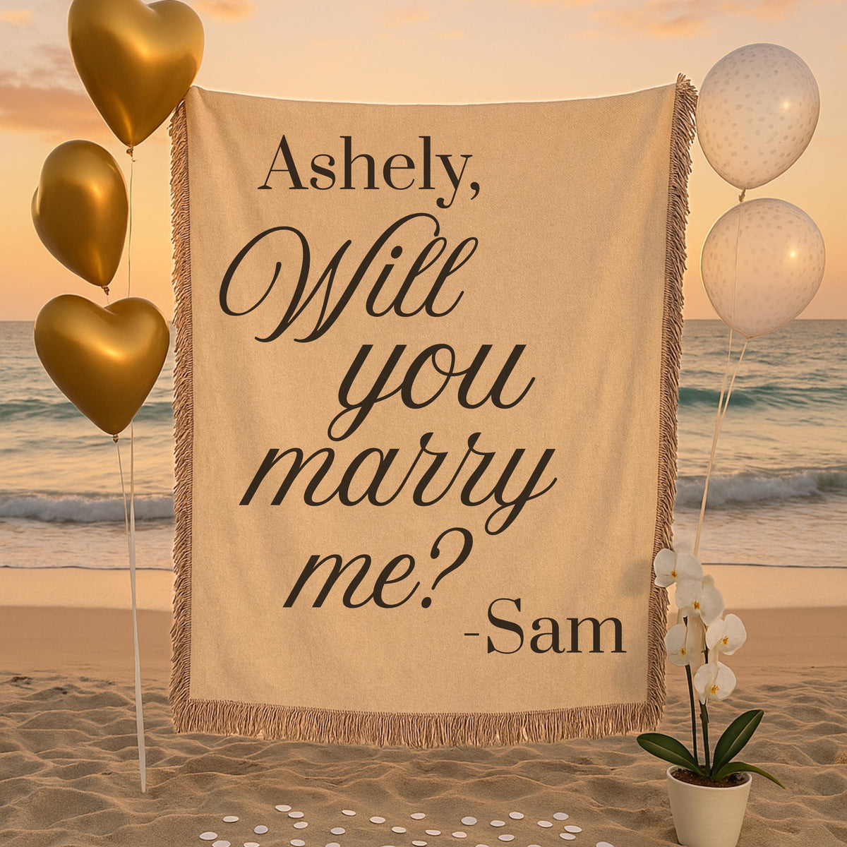 Personalized Proposal Blanket: Romantic Beach Engagement Keepsake