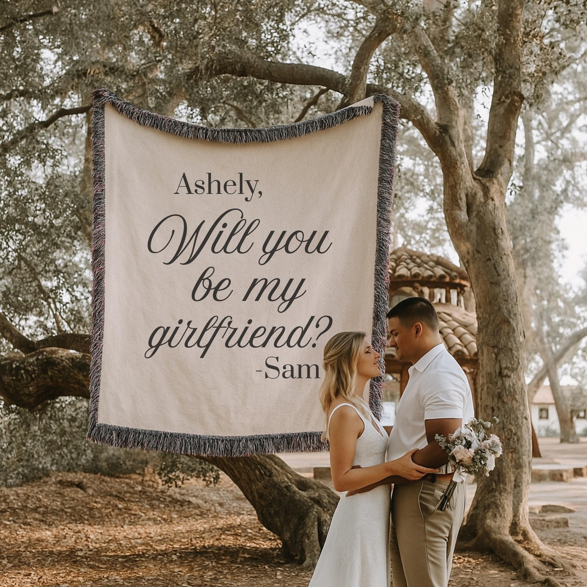 Personalized Proposal Tapestry Blanket: "Will You Be My Girlfriend?" Romantic Gift
