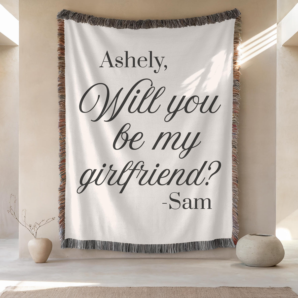 Personalized Proposal Tapestry Blanket: "Will You Be My Girlfriend?" Romantic Gift