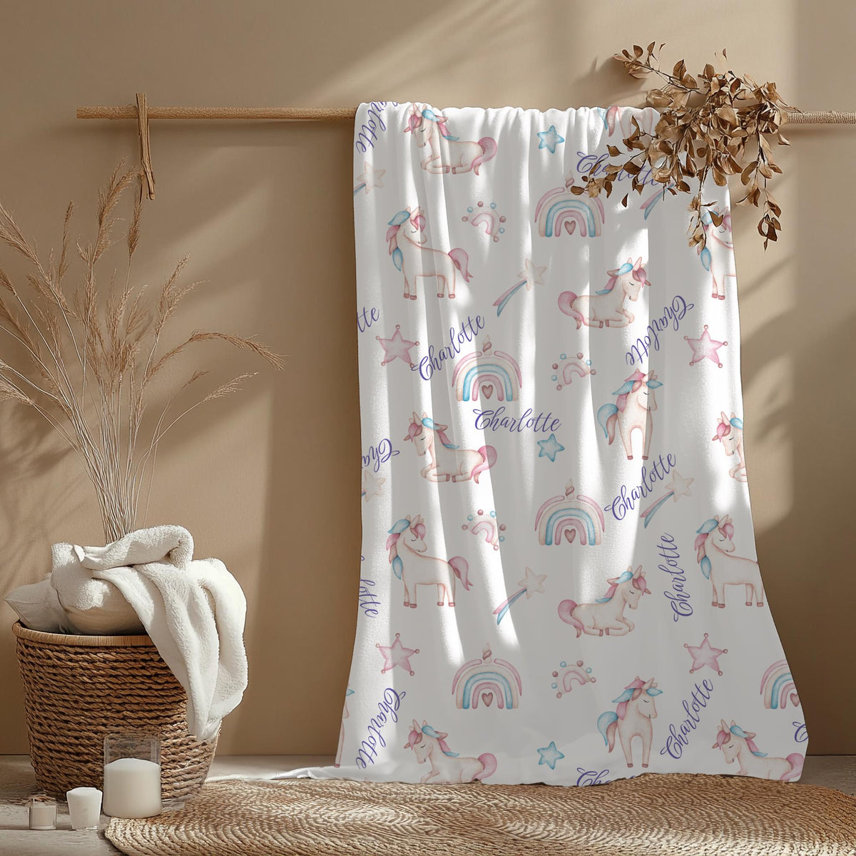 Personalized Unicorn Blanket: Rainbow Name Blanket, Magical Gift
