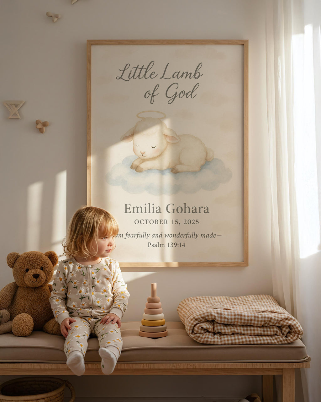 Personalized Baptism Wall Art – “Little Lamb of God” Nursery Print