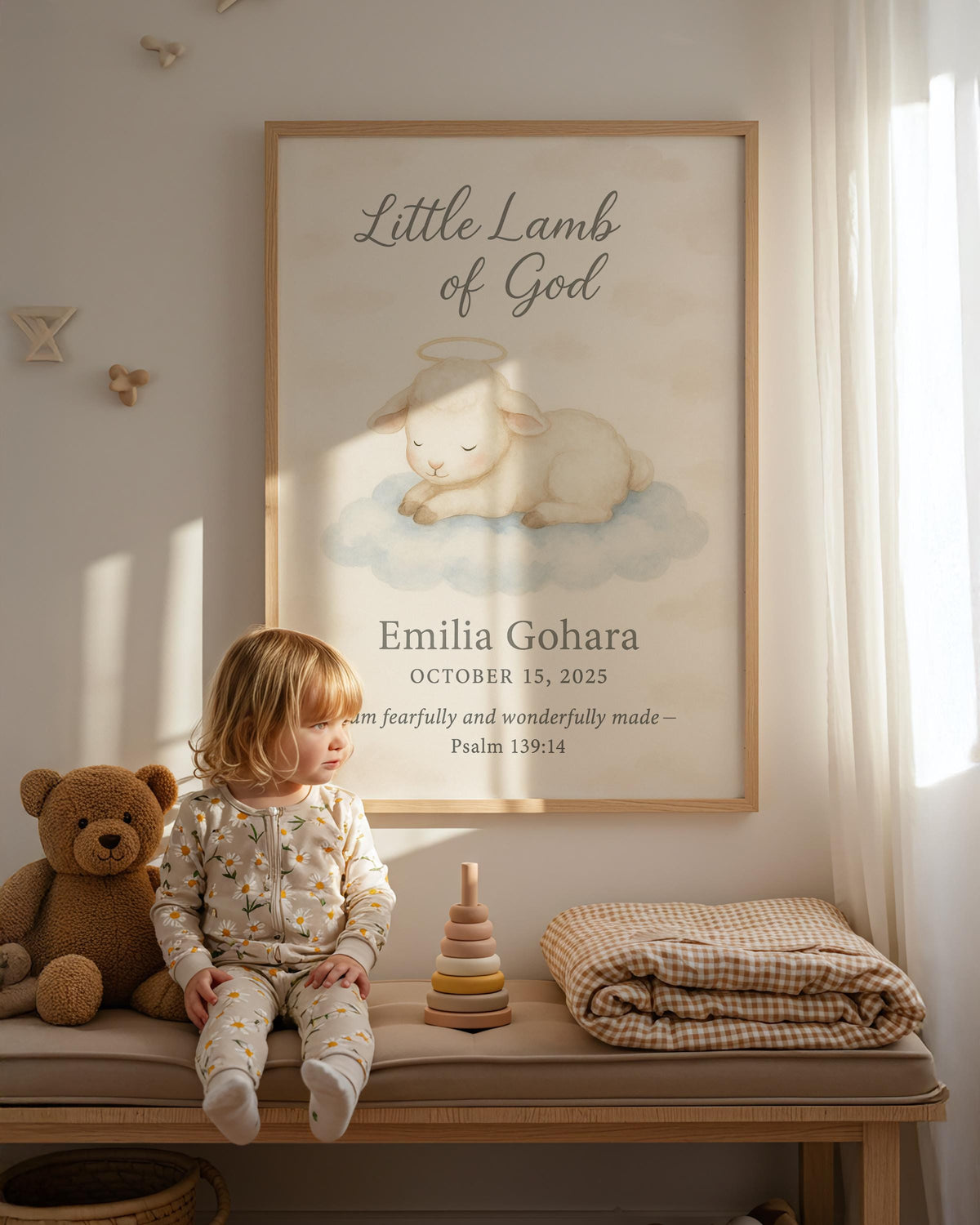 Personalized Baptism Wall Art – “Little Lamb of God” Nursery Print
