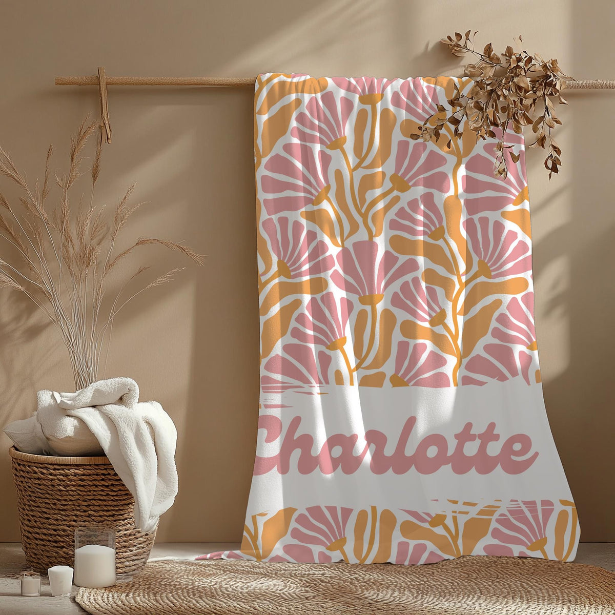 Personalized Name Blanket: Boho Floral Throw - Teen Girl Room Decor