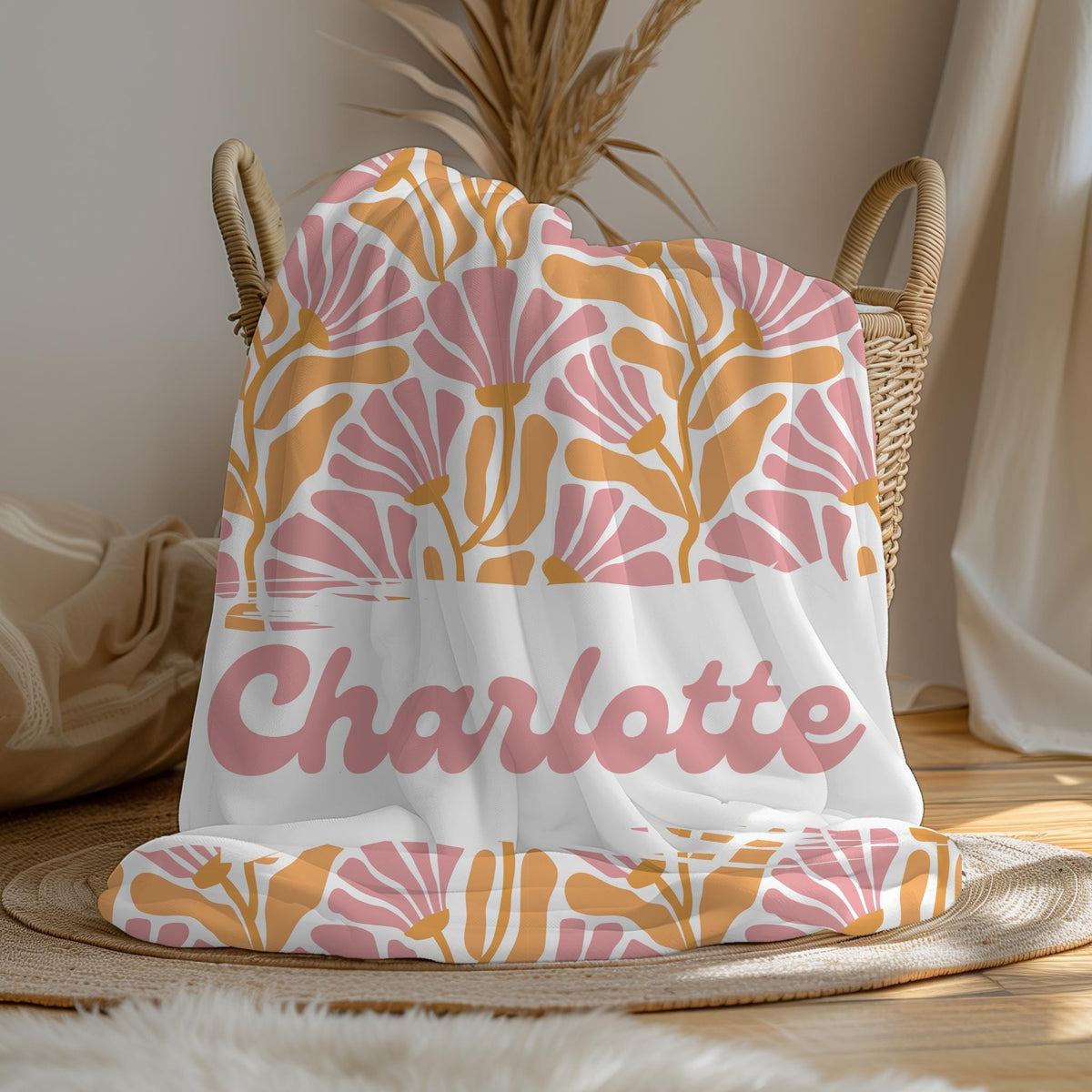 Personalized Name Blanket: Boho Floral Throw - Teen Girl Room Decor