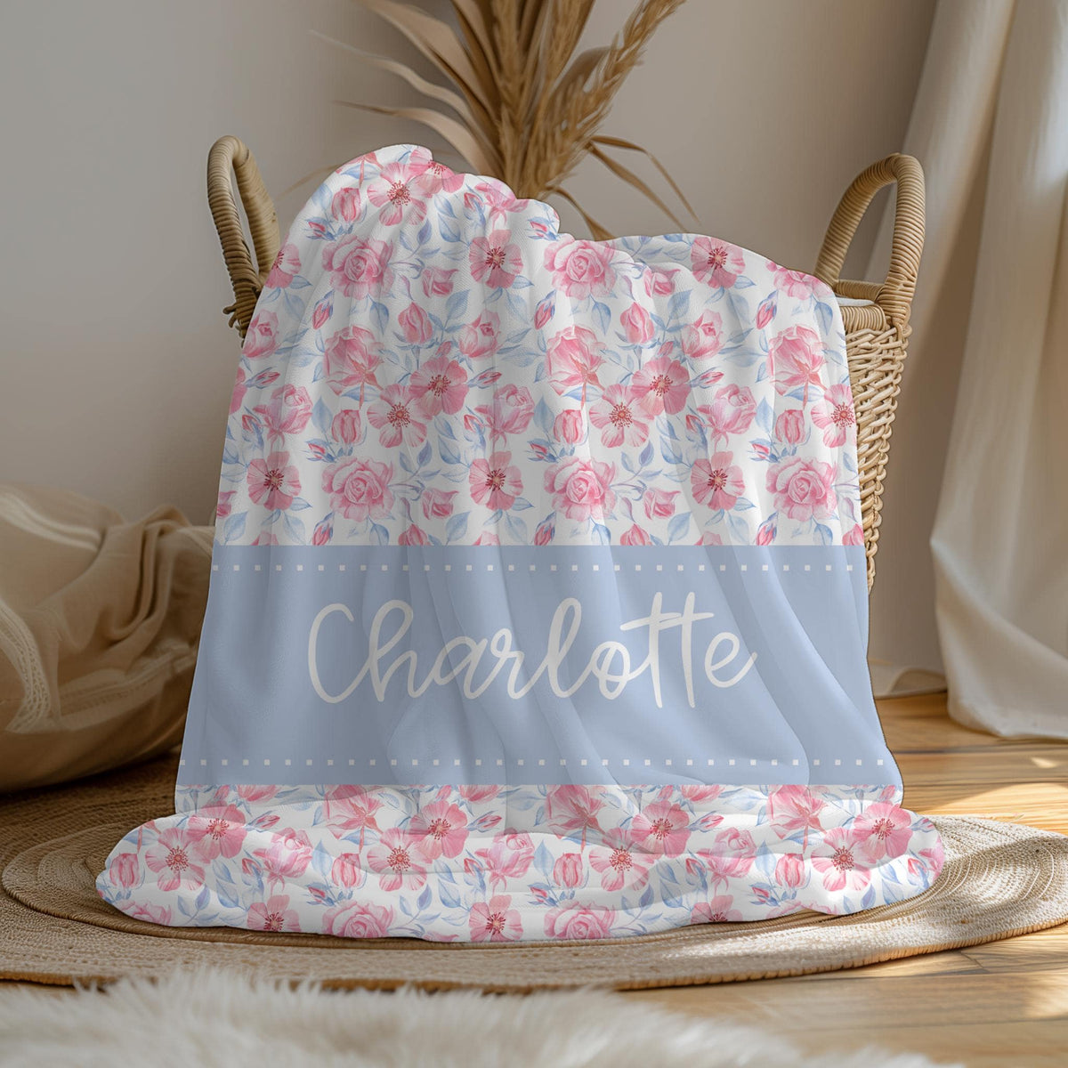 Personalized Floral Throw Blanket: Custom Name, Soft Cozy Gift
