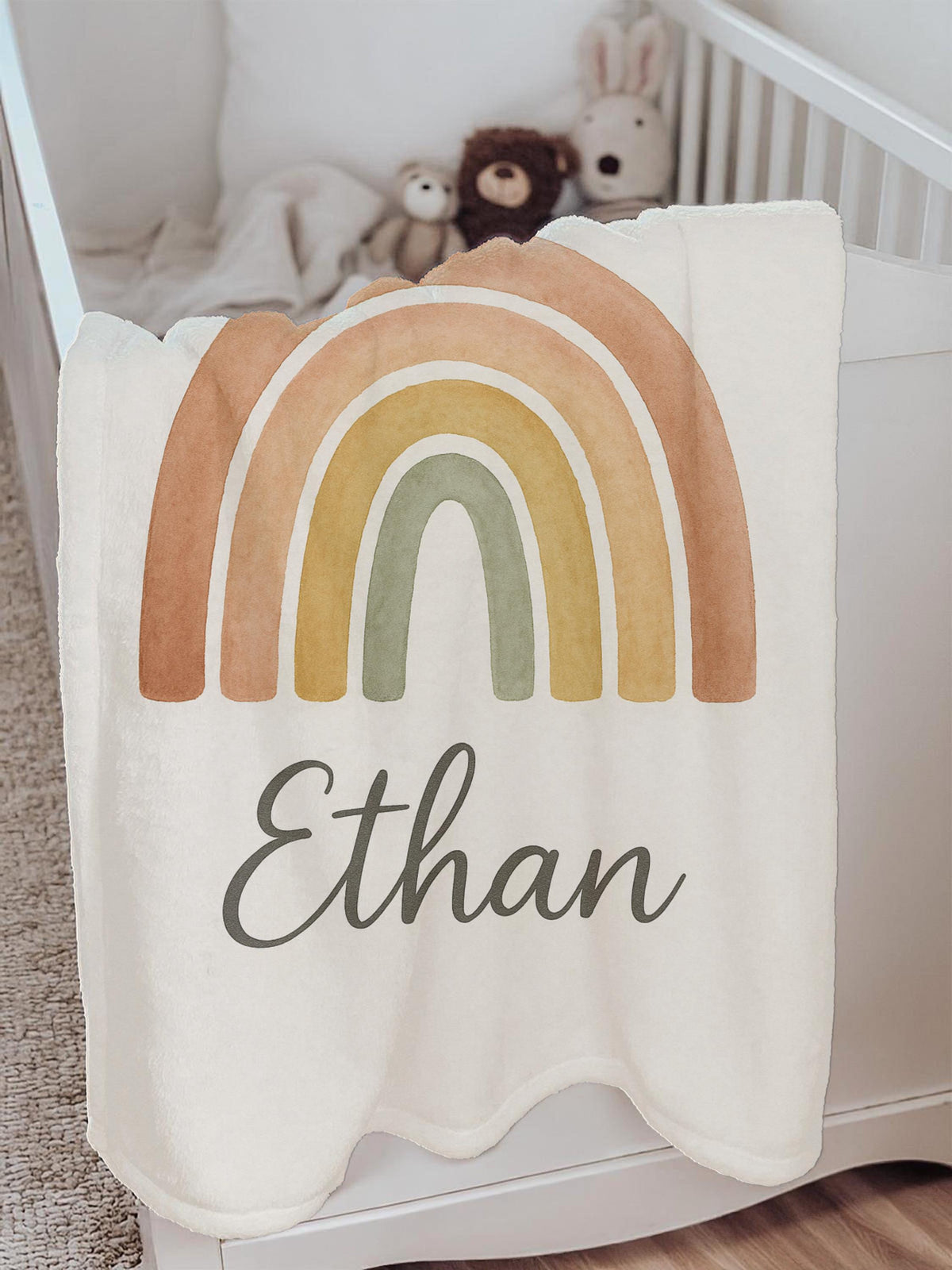 Personalized Boho Rainbow Baby Blanket: Soft Fleece Nursery Throw