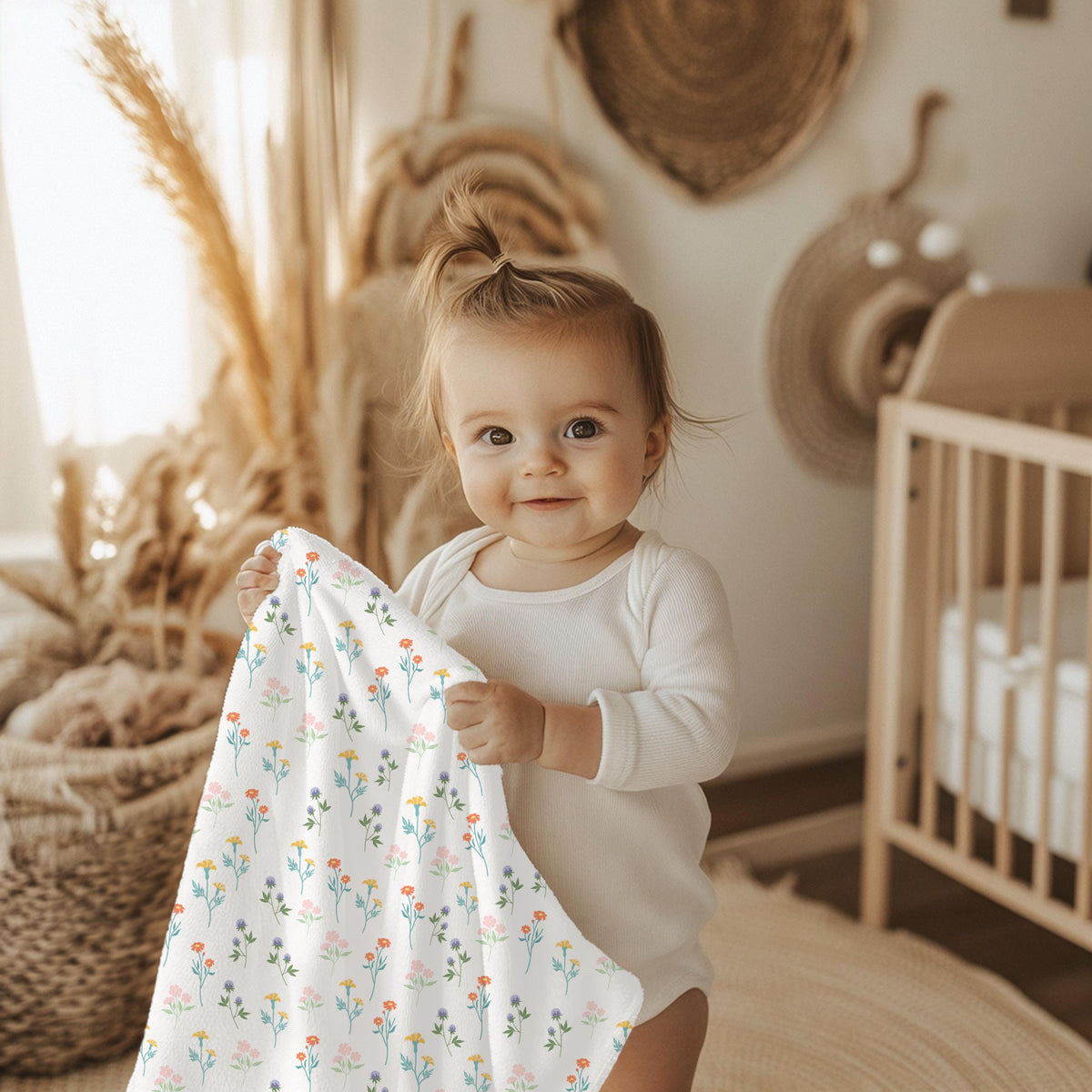Personalized Floral Blanket – Custom Name Cozy Throw, Baby Shower Gift, Birthday Gift for Her, Kids Blanket, Nursery Décor