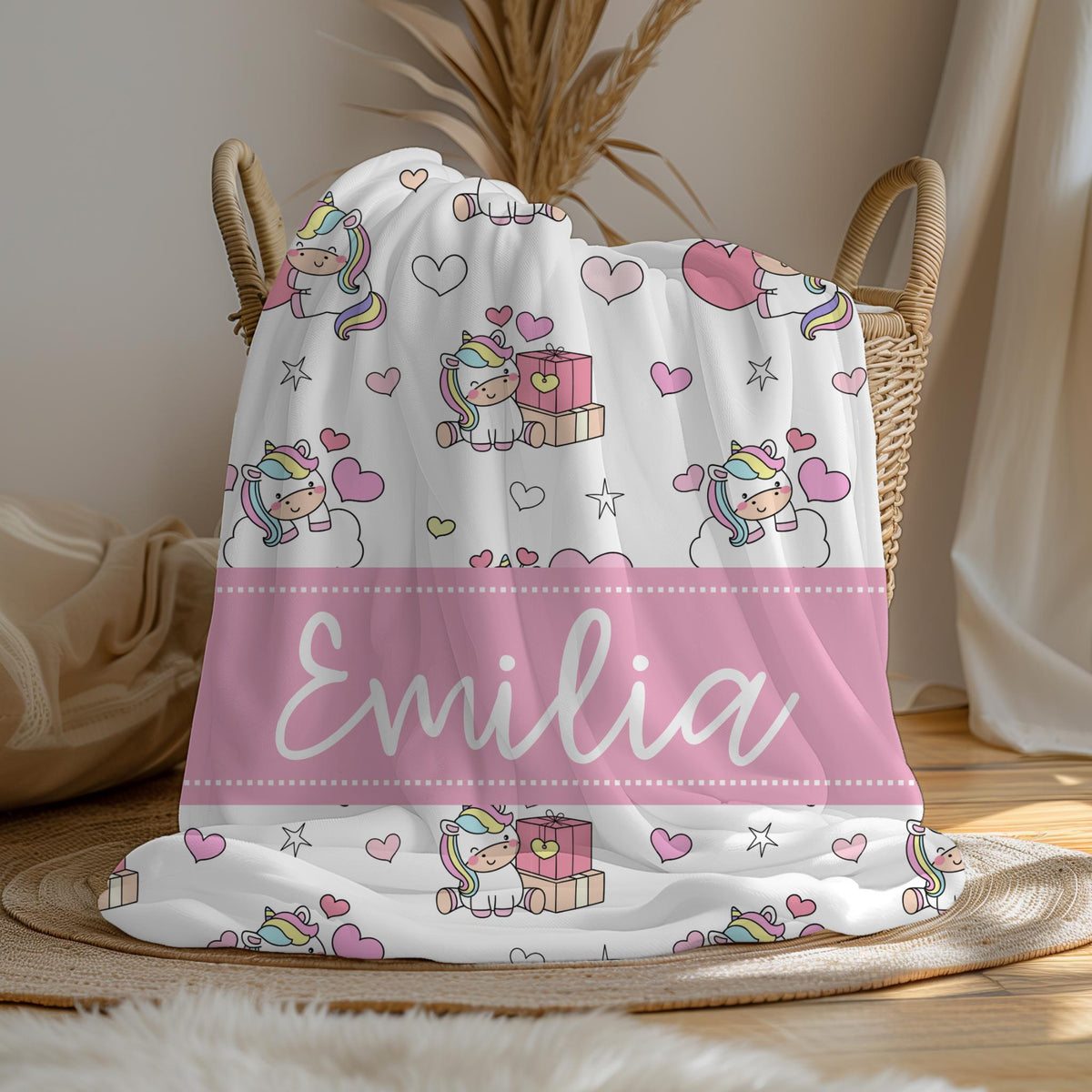 Personalized Unicorn Blanket: Rainbow Name Blanket, Magical Gift
