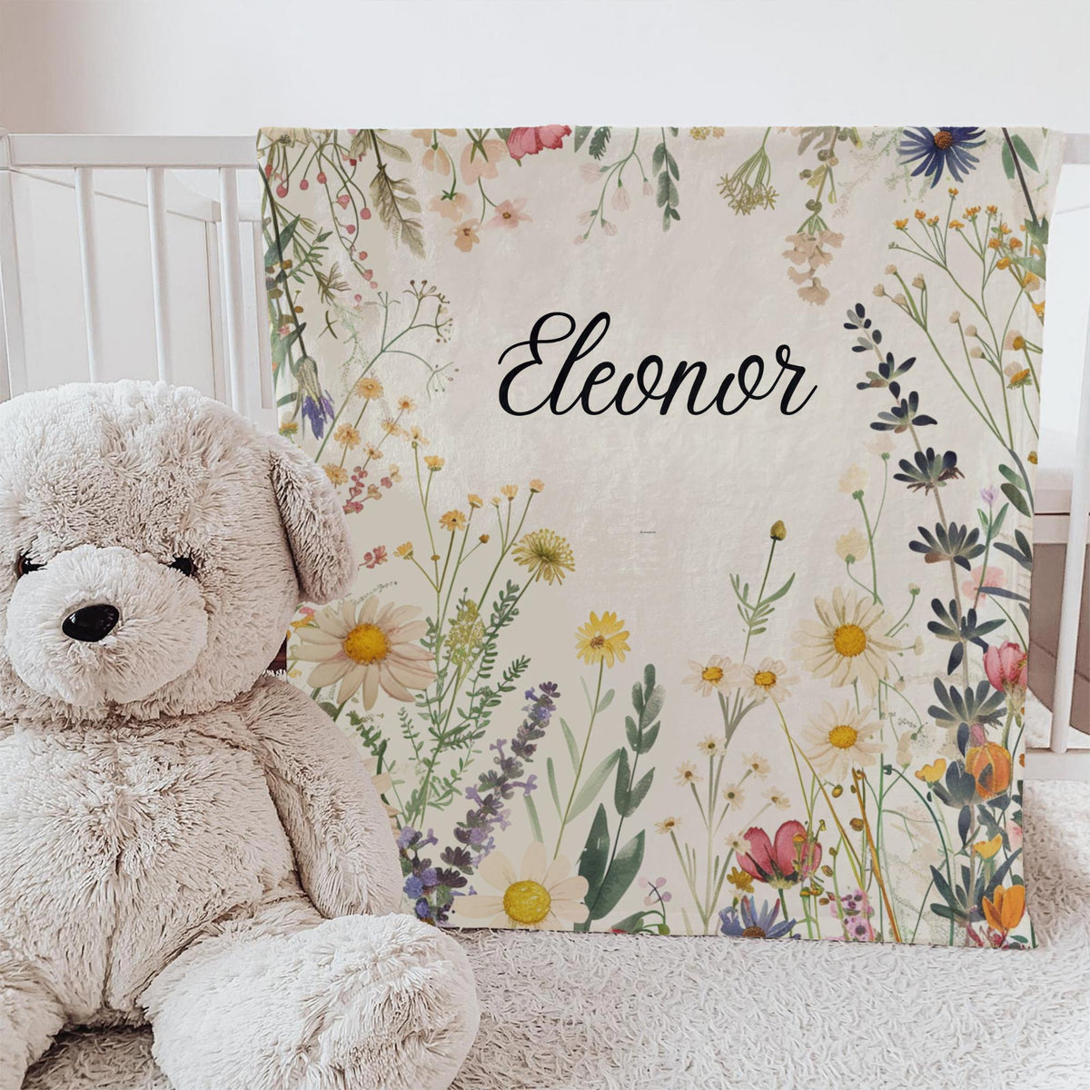 Personalized Wildflower Baby Blanket: Custom Name Floral Nursery Decor