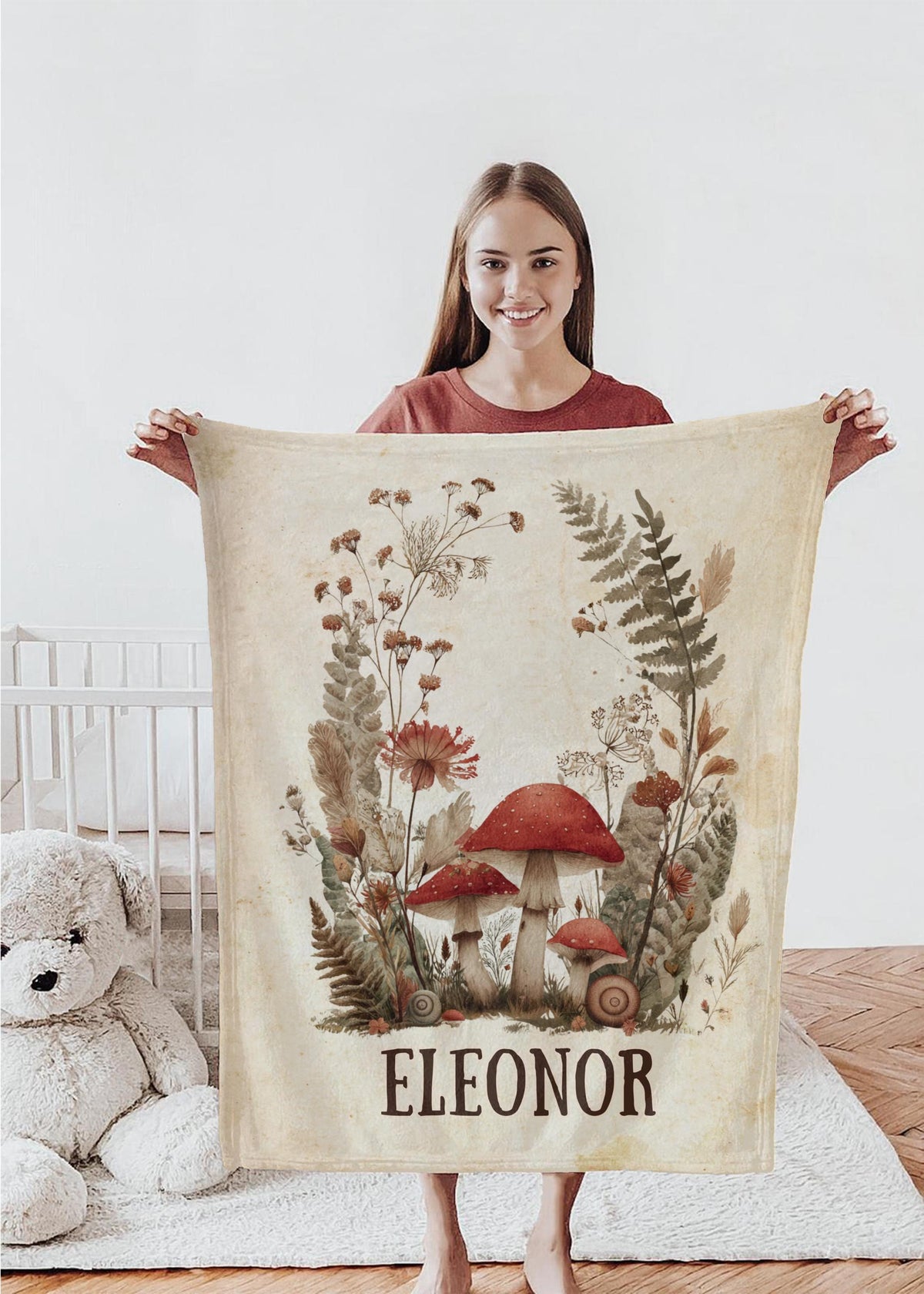 Personalized Woodland Baby Blanket: Custom Name, Boho Nursery Decor