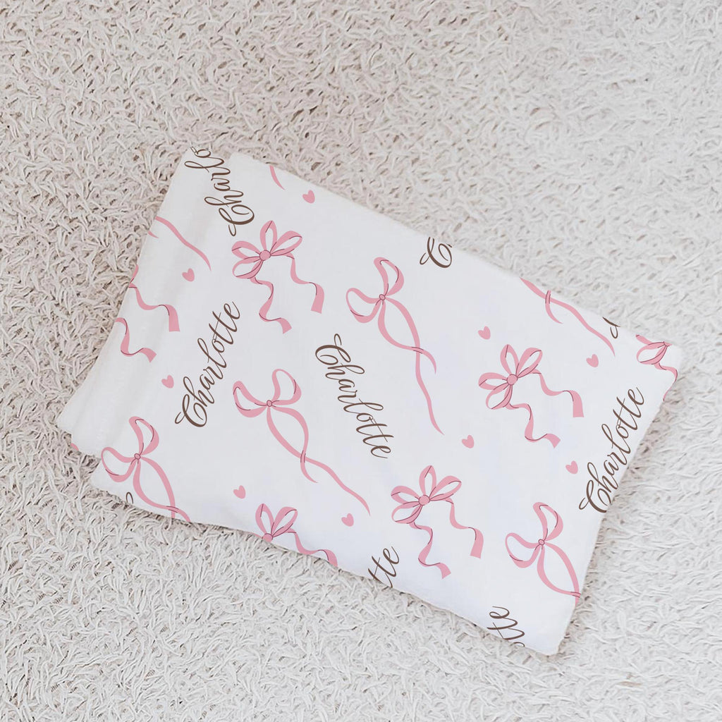 Coquette Pink Bow Personalized Blanket – Custom Name Soft Girl Throw