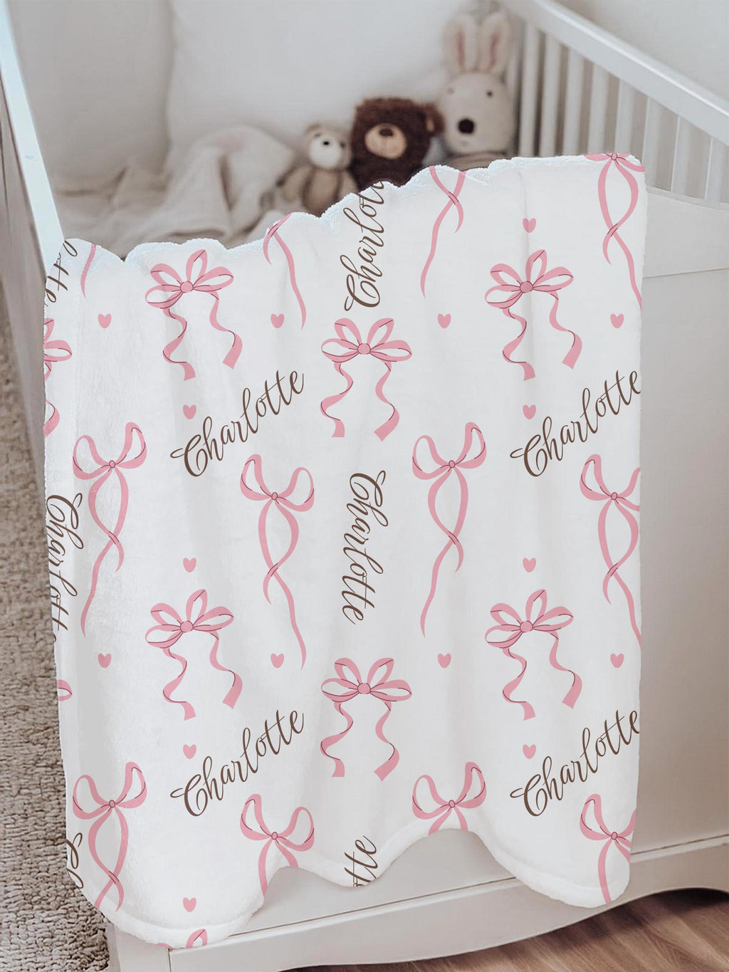 Coquette Pink Bow Personalized Blanket – Custom Name Soft Girl Throw