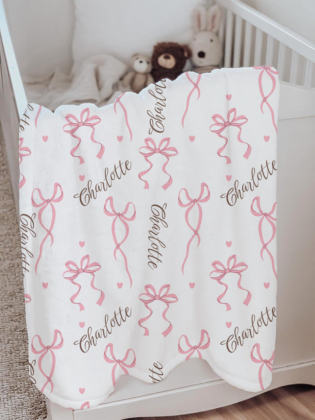 Coquette Pink Bow Personalized Blanket – Custom Name Soft Girl Throw
