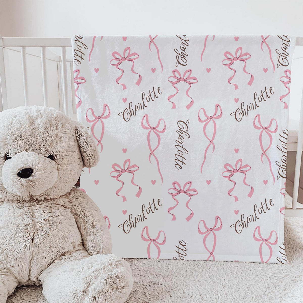 Coquette Pink Bow Personalized Blanket – Custom Name Soft Girl Throw