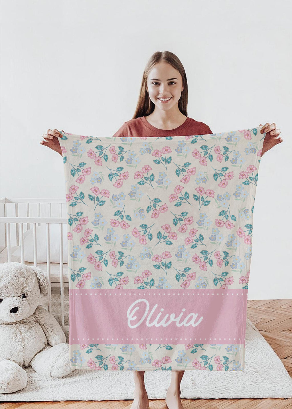 Personalized Baby Blanket: Floral Nursery Decor, Custom Name Gift