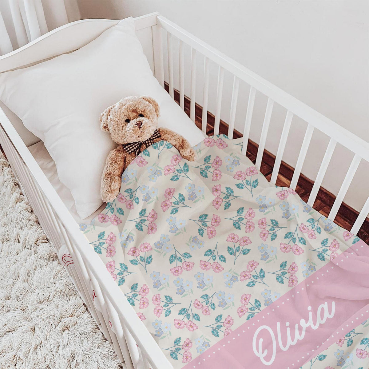Personalized Baby Blanket: Floral Nursery Decor, Custom Name Gift